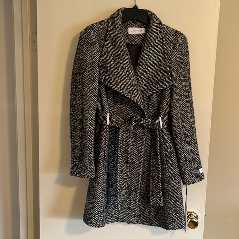 Black and white wool Calvin Klein coat size XS NWT